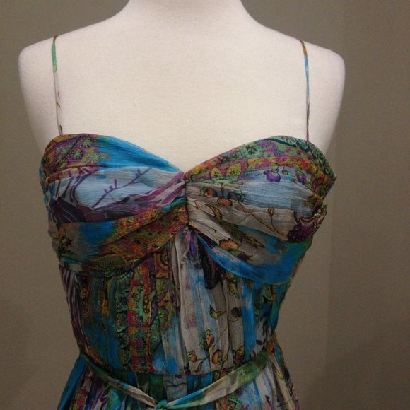 ABS silk chiffon flowy dress with removable tie belt New Condition - Picture 3 of 6